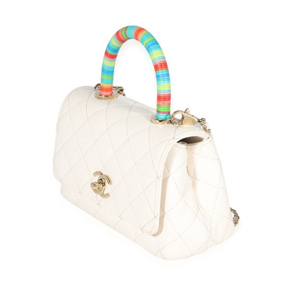 Chanel White Quilted Goatskin Extra Mini Rainbow Coco Top Handle Flap Bag - Picture 2 of 8